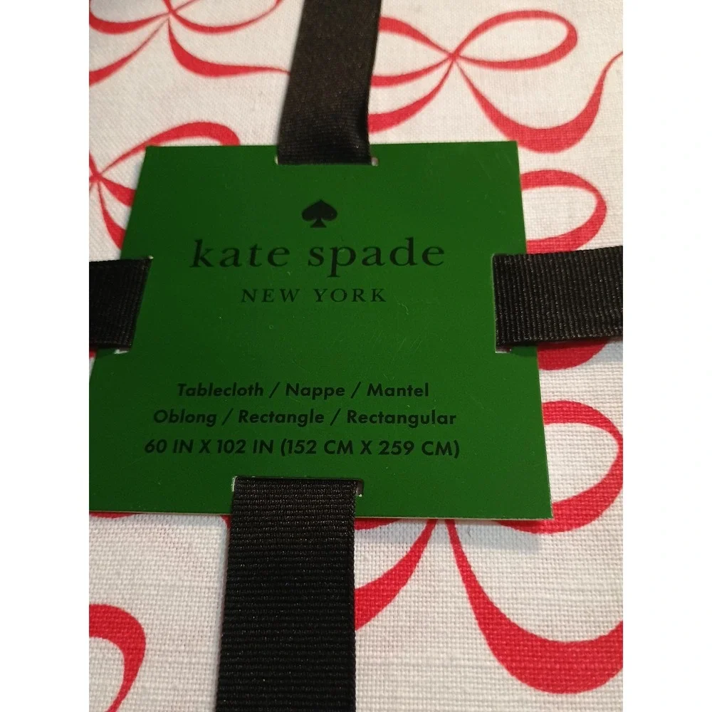 New Kate Spade Tablecloth White w/ Red Bows 60 x 102